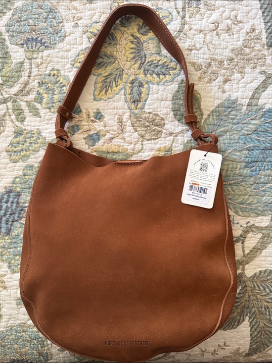 Portland Leather Handbags - Portland Leather Suede Shoulder Hobo in Chestnut